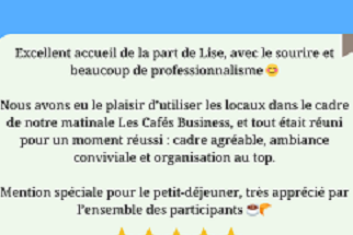 ⭐ Un avis client 5 étoiles sur notre location de salle de réunion à Metz